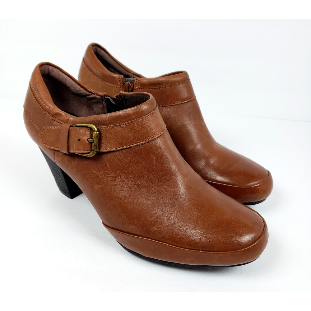 Clarks Bendables Womens Size 8.5 N Brown Leather Zip 3" Heeled Bootie Shoes